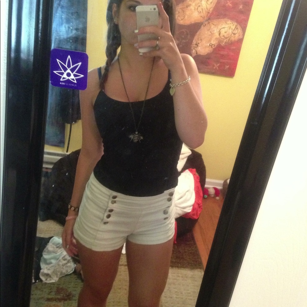 Off White Denim Shorts with Buttons